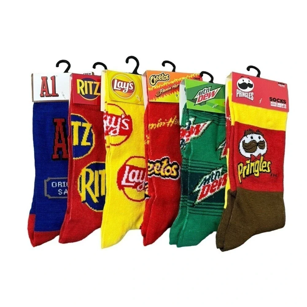Odd Sox Novelty Crazy Socks Pringles A1 Lays Cheetos RITZ Soda Mens Sz 6-12 Crew